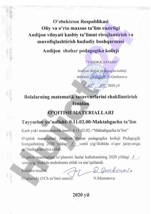 Aqliy tarbiya fani bo'yicha o'quv dasturi