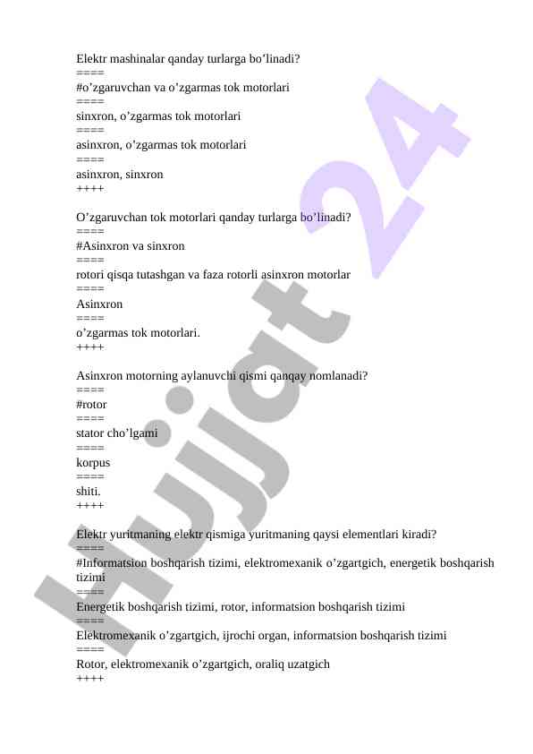 Elektr mashinalar turlari va ularning tuzilishi