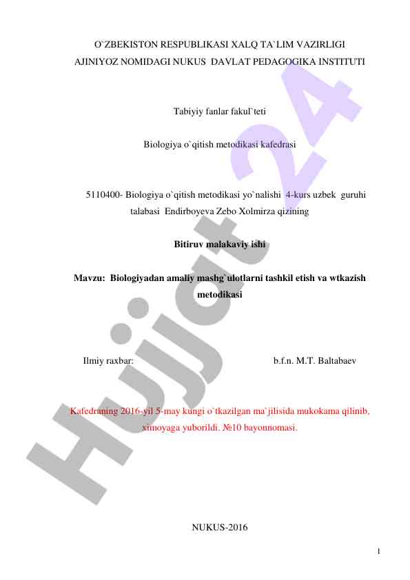 Biologiyadan amaliy mashg‘ulotlarni tashkil etish
