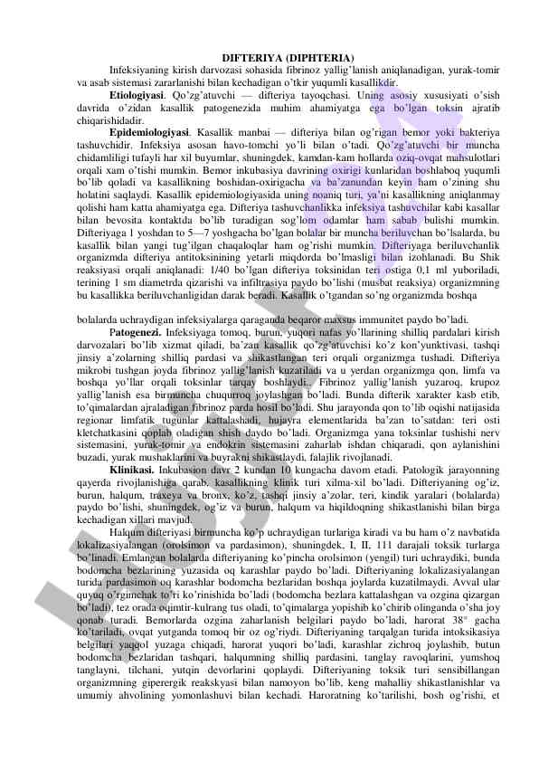 Difteriya infeksiyasi va uning epidemiologiyasi