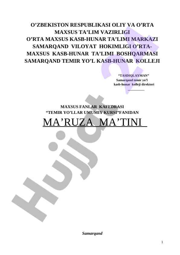 Temir yo'llar umumiy kursi ma'ruza matni