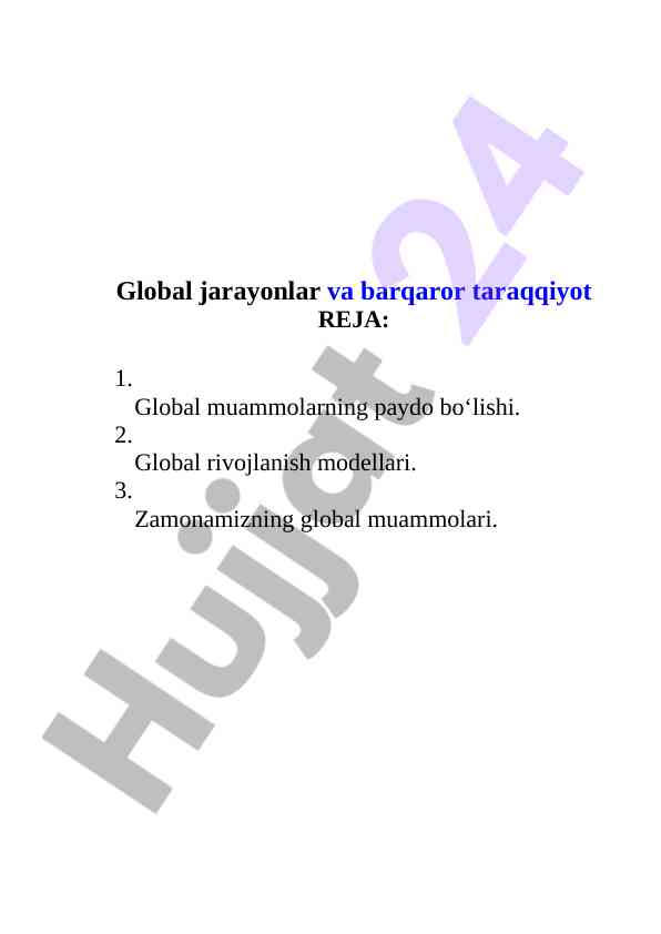 Global Jarayonlar Va Barqaror Taraqqiyot