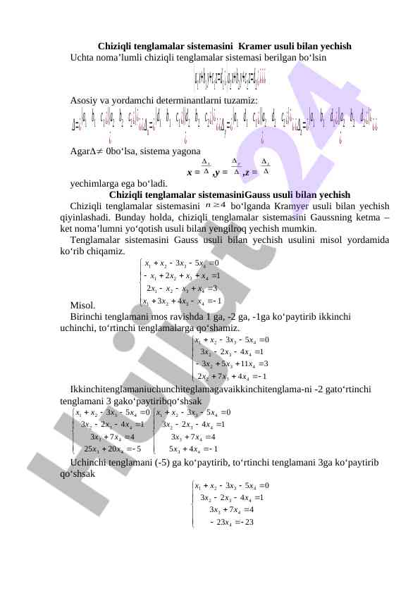 Chiziqli tenglamalar sistemasini yechish usullari
