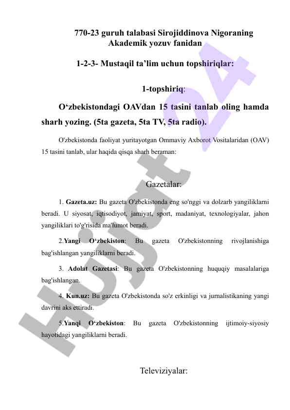 O‘zbekiston oavidan tanlangan 15 ta manba