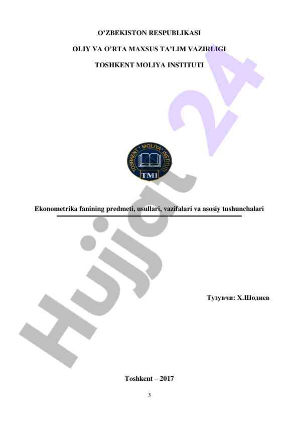 Ekonometrika fanining asosiy tushunchalari va vazifalari