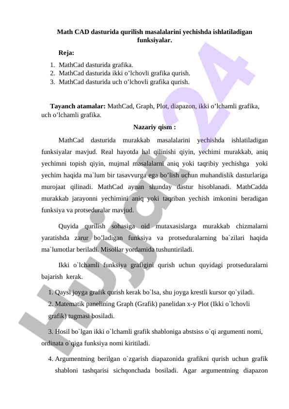 Mathcad dasturida grafika qurish funksiyalari