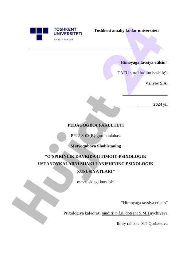 O'spirinlik davrida ijtimoiy-psixologik ustanovkalar