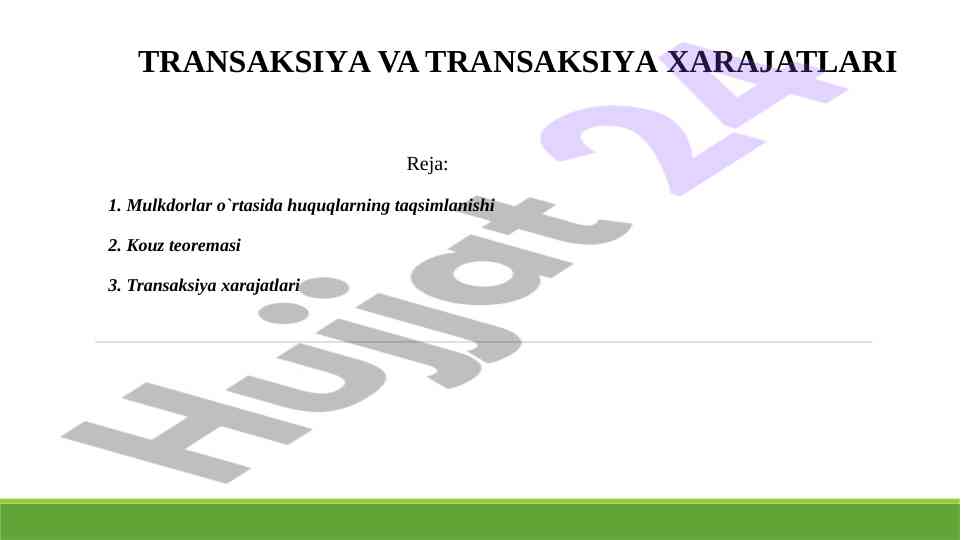 Transaktsiya va transaktsiya xarajatlari taqsimoti