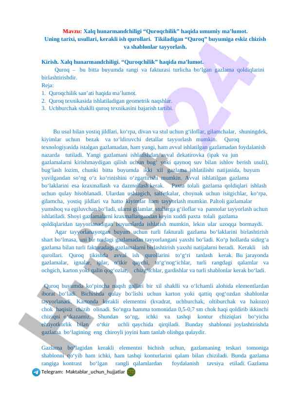 Quroqchilik san’atining tarixi va usullari