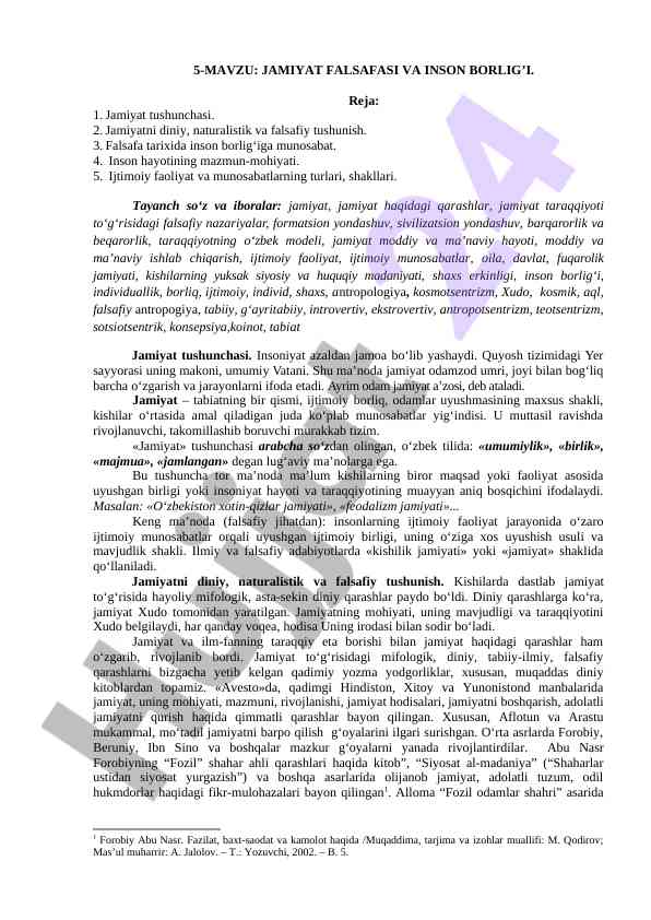 Jamiat falsafasi va inson borligi tushunchasi