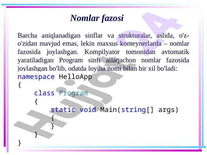 Konteynerlar va nomlar fazosi asoslari