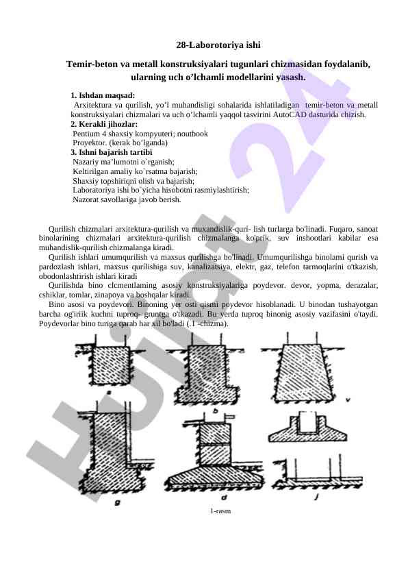 Temir-beton va metall konstruksiyalari laboratoriya ishtiroki