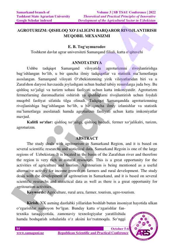 Agroturizm rivojlantirish stratejiyalari o'zbekistonda