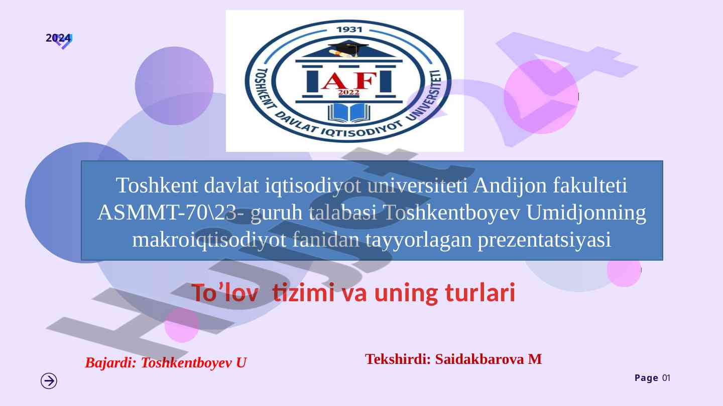 To'lov tizimi va uning turlari prezentatsiyasi