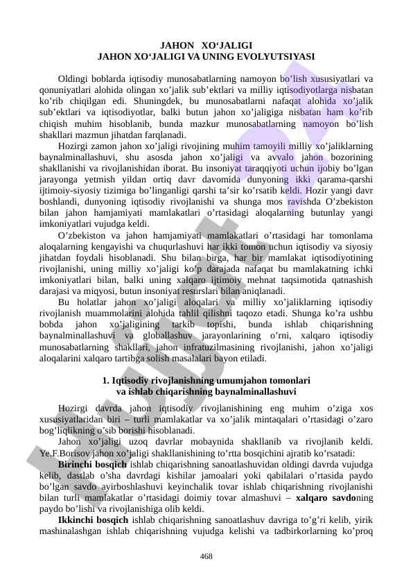 Jahon xo‘jaligi va uning evolyutsiyasi