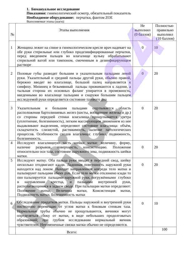 Бимануальное исследование гинекологического осмотра
