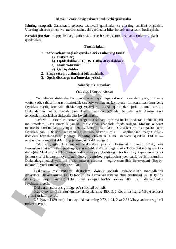 Zamonaviy axborot tashuvchi qurilmalar tahlili