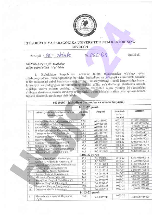 2022/2023 o'quv yili talabalar qabul qilish