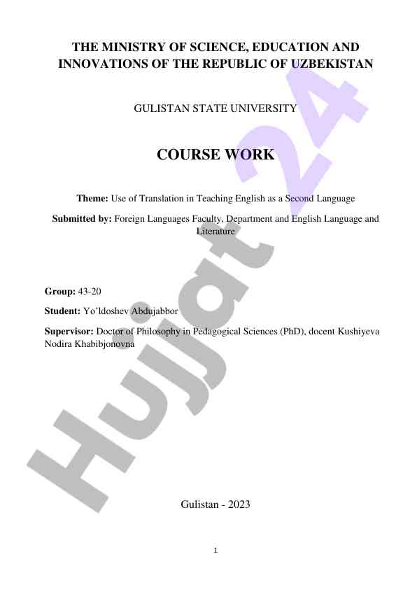 Use of translation in teaching english course work