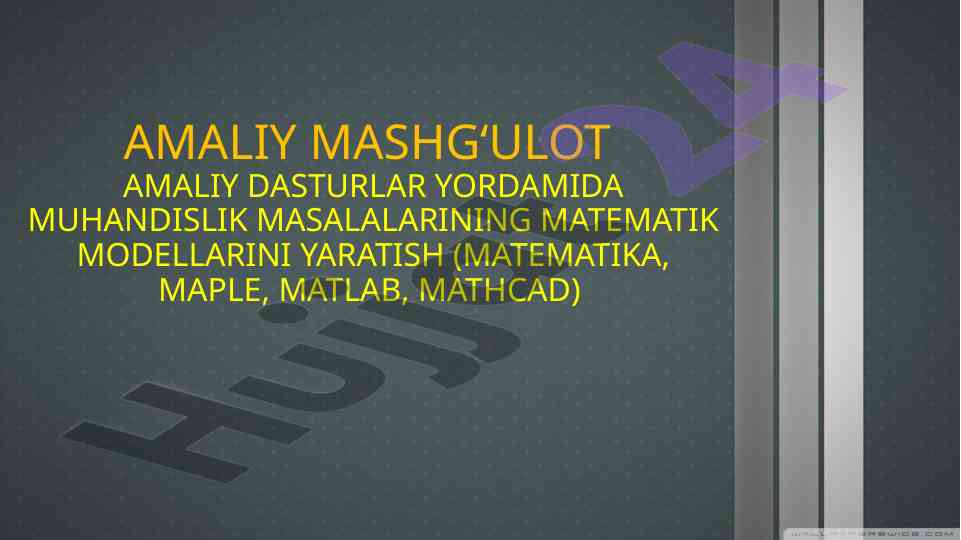 Mathcad dasturi bilan muhandislik masalalari
