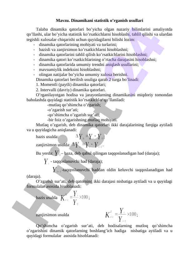 Dinamikani statistik o'rganish usullari