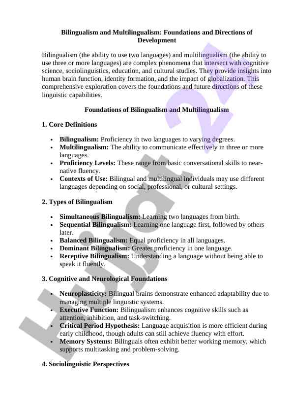 Bilingualism and multilingualism insights and impact
