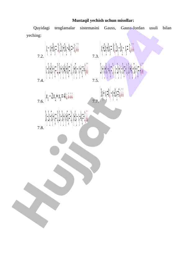 Gauss usuli bilan tenglamalar sistemasi yechimi