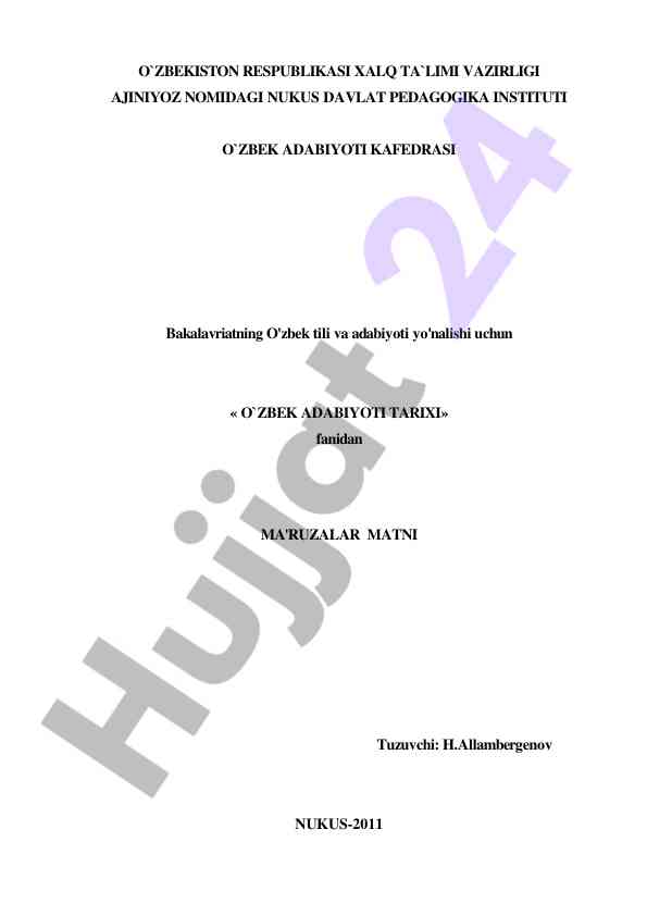 O'zbek adabiyoti tarixi ma'ruzalar matni