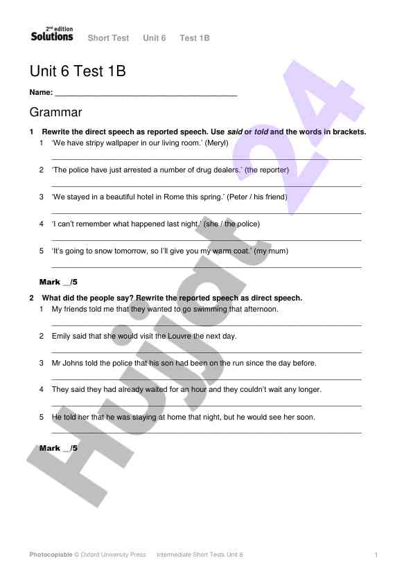 Intermediate short test unit 6 grammar exercises