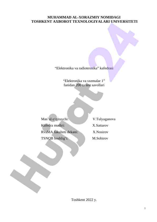 Elektronika va sxemalar 1 fanidan test savollari