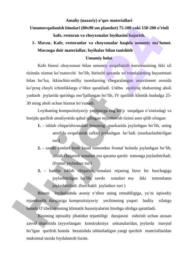 Kafe va restoran loyiha dizayni haqida ma’lumotlar