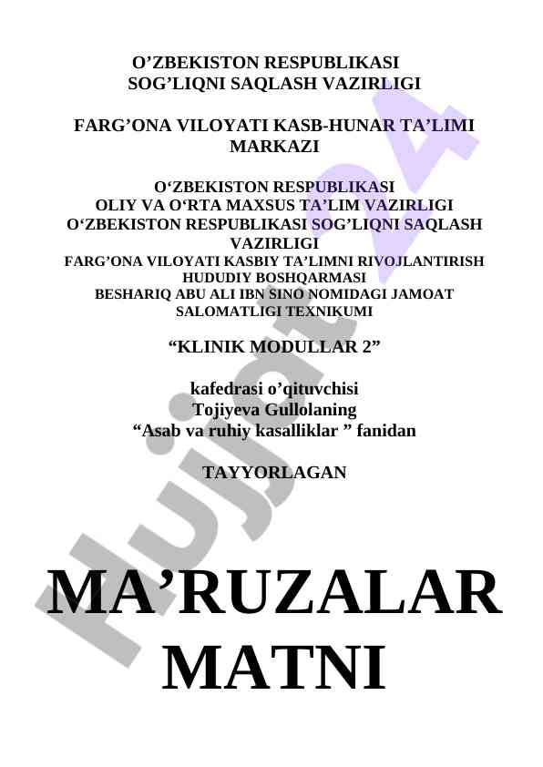 Asab va ruhiy kasalliklar haqida ma'ruzalar