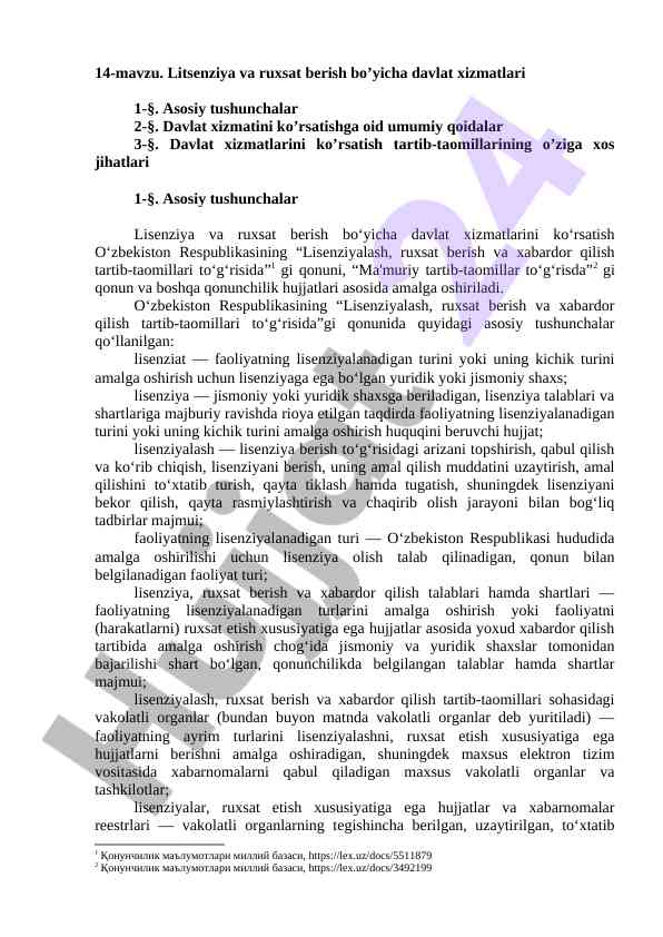 Litsenziya va ruxsat berish bo'yicha davlat xizmatlari
