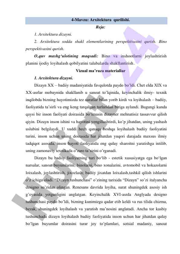 Arxitektura qurilishi haqida o‘quv qo‘llanma
