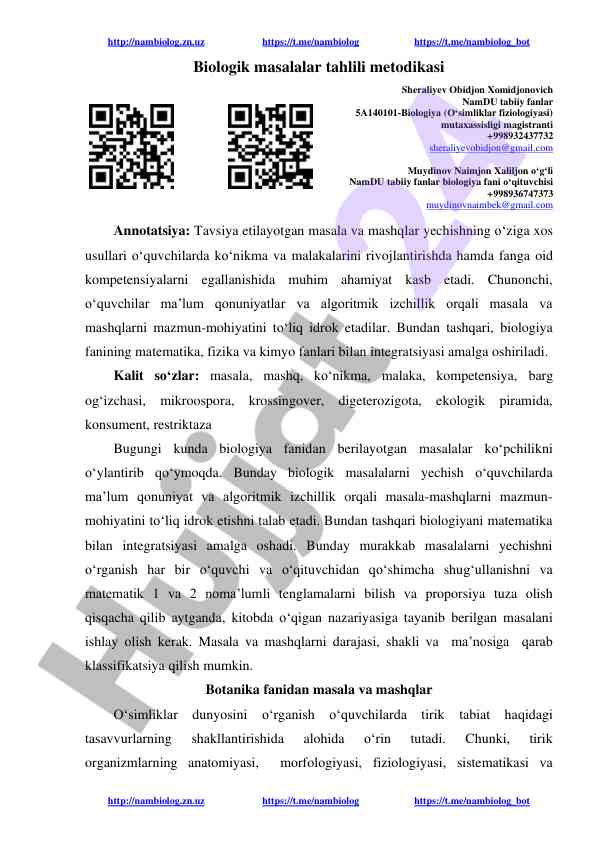 Biologik masalalar tahlili metodikasi