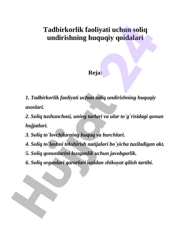 Tadbirkorlik faoliyati uchun soliq undirish qoidalari