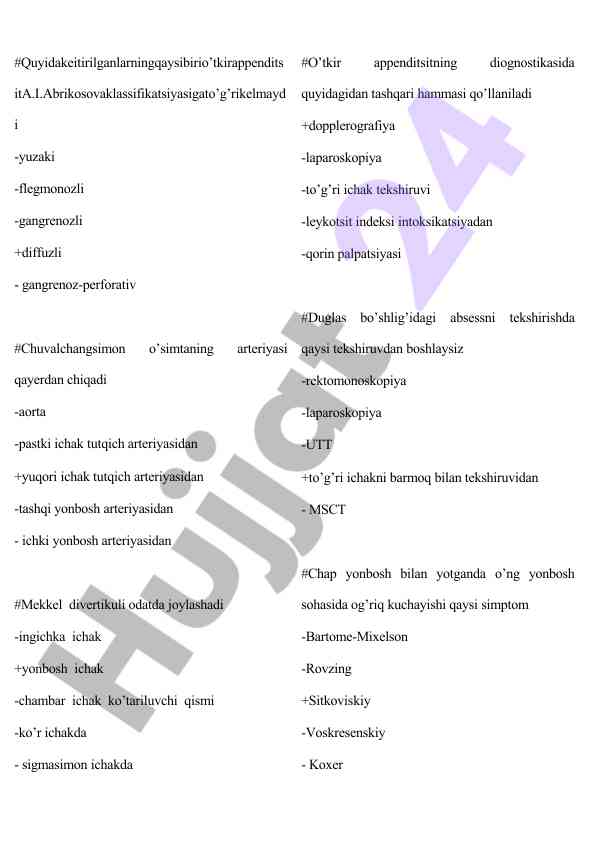 O’tkir appenditsitning diagnostikasi va tekshiruv usullari