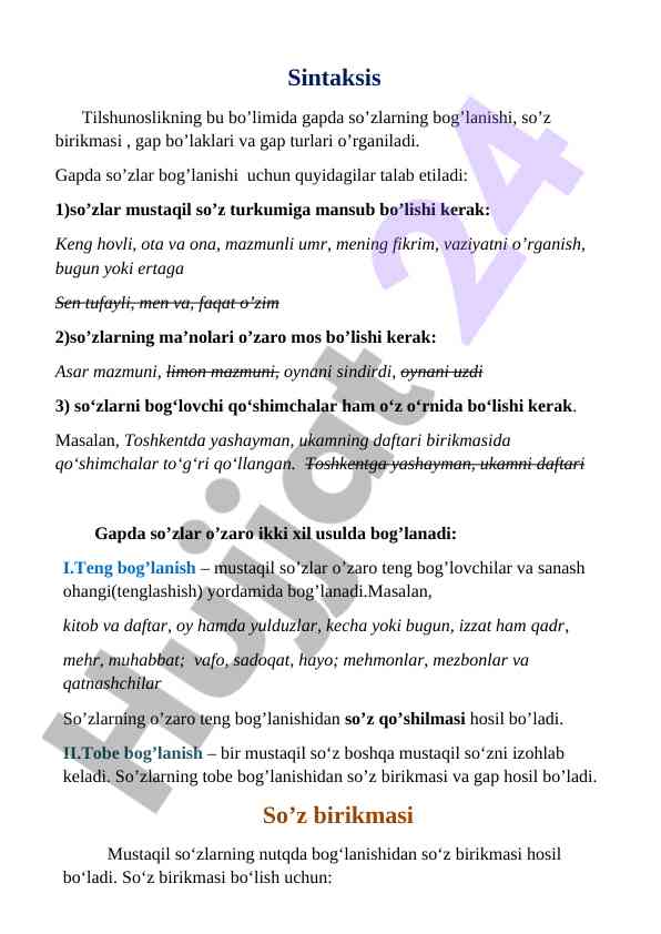 Sintaksisning asosiy qoidalari va usullari