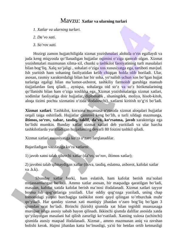 Xatlar va ularning turlari haqida ma'lumot