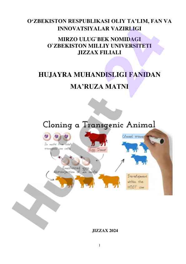 Hujayra muhandisligi fanidan ma’ruza matni 2024