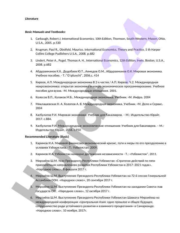 International economics basic textbooks overview