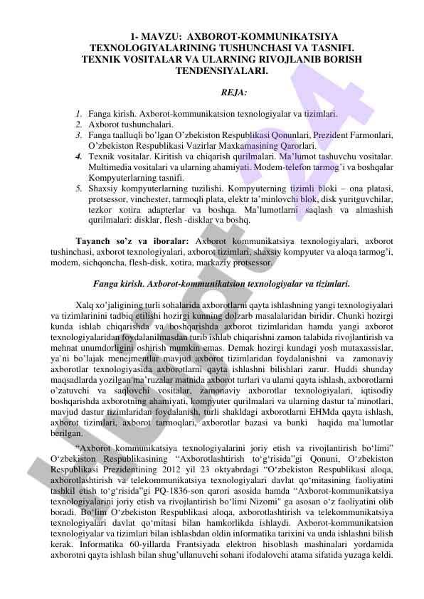 Axborot-kommunikatsiya texnologiyalari tushunchalari