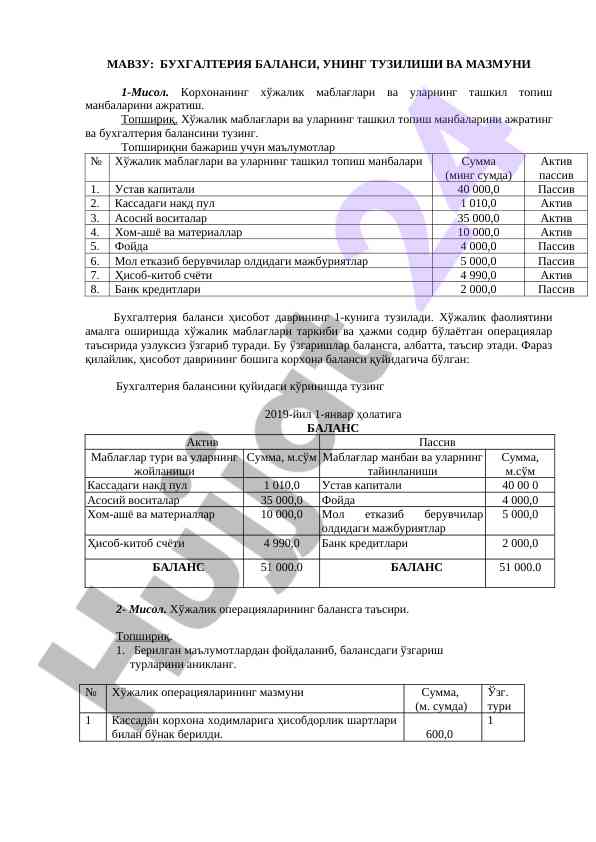 Buxgalteriya balansi tüzilishi va mazzmuni