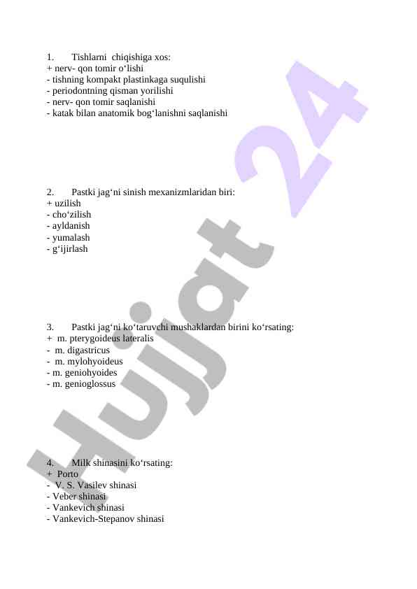 Tish shifokorligi test savollari bilan o‘quv qo‘llanma