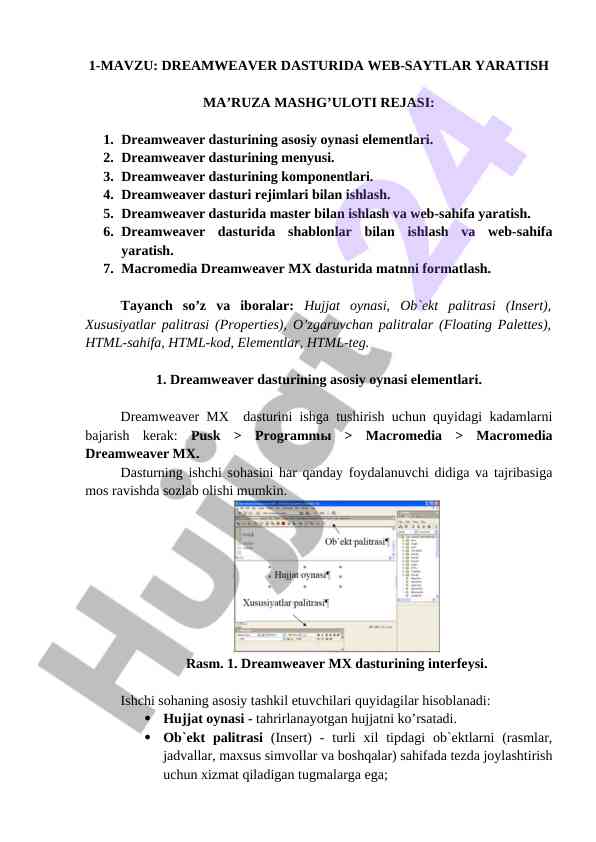 Dreamweaver dasturida web-saytlar yaratish mashg'uloti