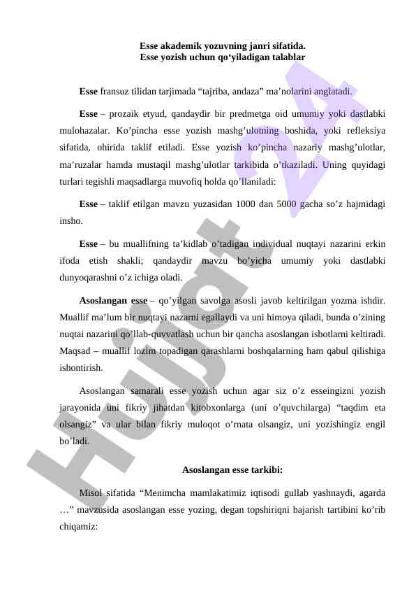 Esse yozish talablari va janrlari