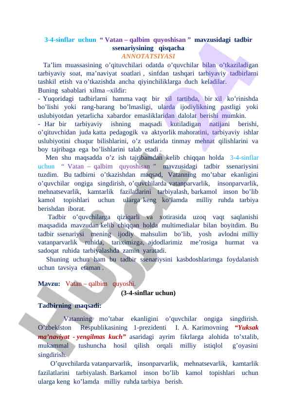 Vatan – qalbim quyoshisan tadbir ssenariysi