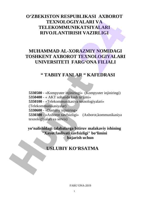 Xayot faoliyati xavfsizligi uslubiy ko‘rsatma