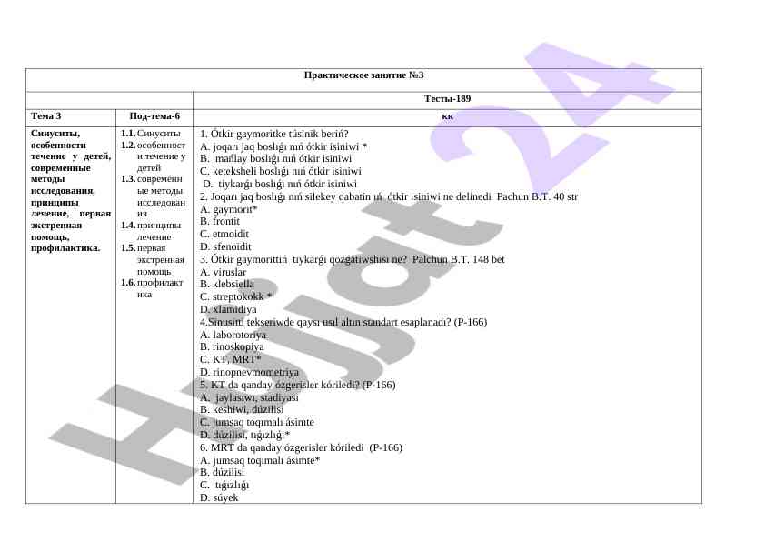 Sinusit muammolari bo‘yicha testlar