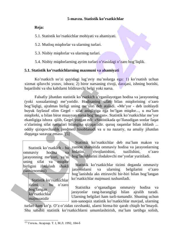 Statistik ko'rsatkichlar mohiyati va ahamiyati